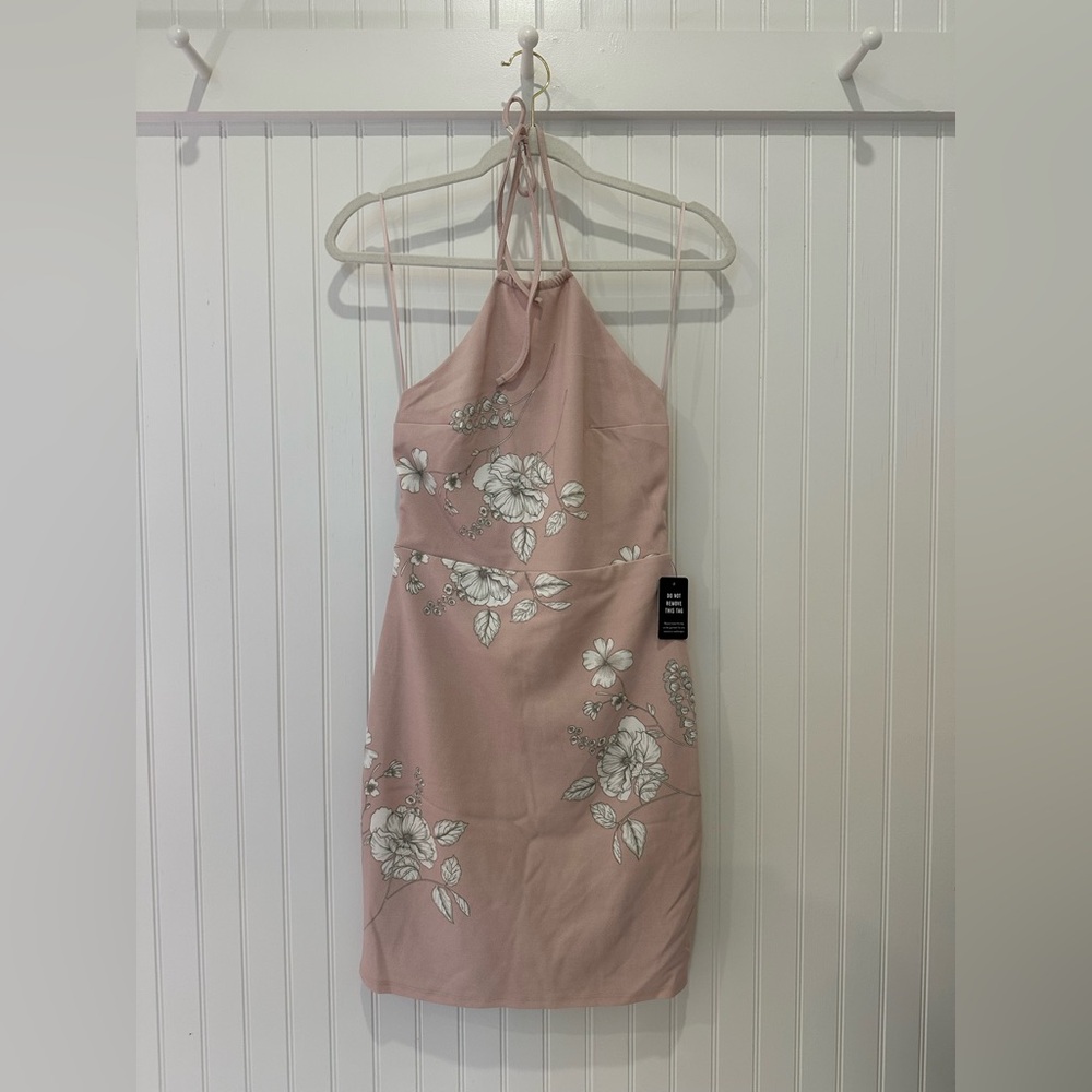 Express Blush Pink Halter-Style Floral Dress